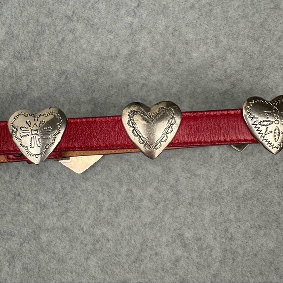 Vintage Justin Red Leather Hearts Western Belt Top Sz 26 Grain Cowhide 1991 USA - Picture 5 of 16